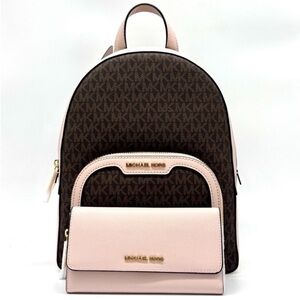 Michael Kors Jaycee Medium Logo Backpack & Matching Trifold Wallet Powder Blush